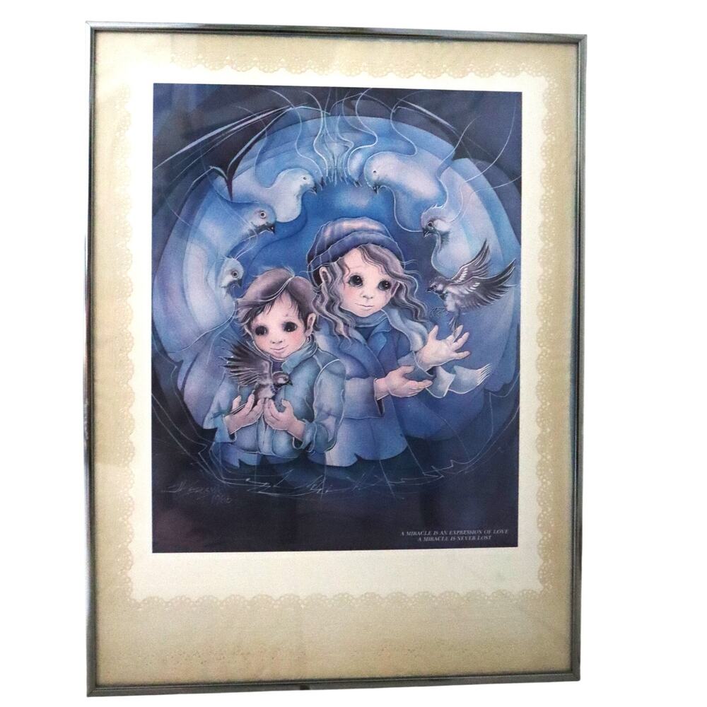 Jody Bergsma Framed Print Litho Signed Make A Miracle 1986 Fairies Birds 80s